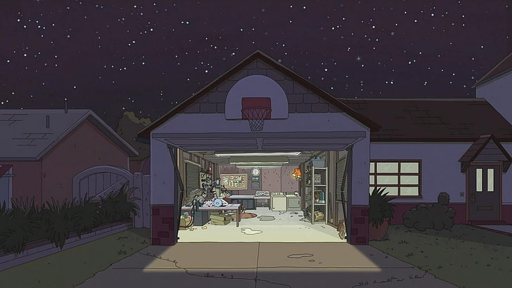 ilustração de garagem branca e marrom, arte dos fãs, paisagem, Rick and Morty, Rick Sanchez, HD papel de parede