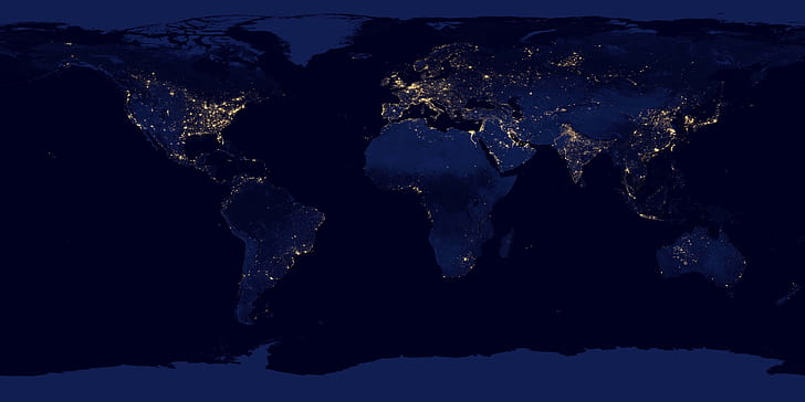 地球、大陸、衛星写真、夜、街の明かり、 HDデスクトップの壁紙