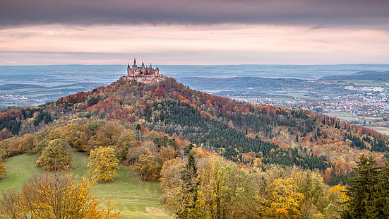 hohenzollern castle, castle, autumn landscape, baden wurttemberg, baden-wurttemberg, germany, europe, HD wallpaper HD wallpaper