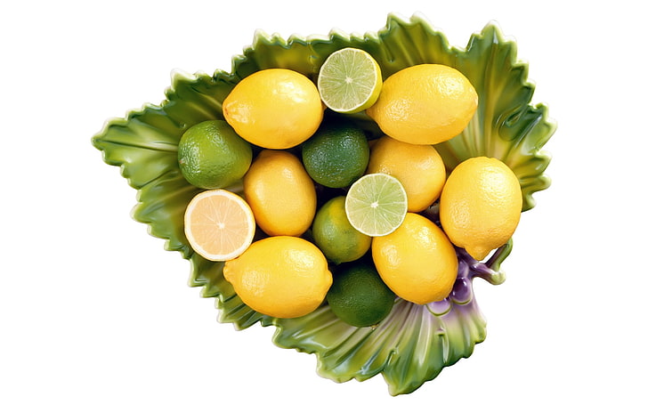 イエローレモンとグリーンライム、レモン、ライム、柑橘類、 HDデスクトップの壁紙