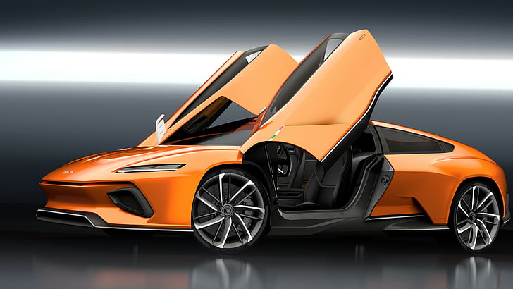 orange sports car, GT Zero, Geneva Auto Show 2016, Shuting break, electric cars, orange, HD wallpaper