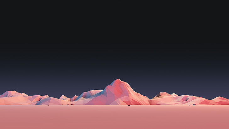 terreno de montaña rosa, ilustración, montañas, baja poli, minimalismo, ilustraciones, 3D, Mark Kirkpatrick, Fondo de pantalla HD