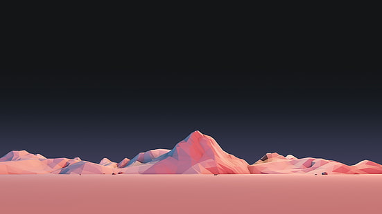 pink mountain terrain, illustration, mountains, low poly, minimalism, artwork, 3D, Mark Kirkpatrick, HD wallpaper HD wallpaper