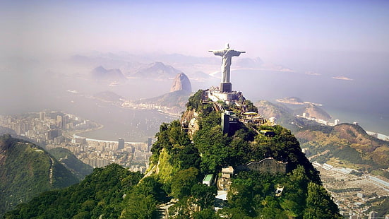 rio statue view-Kota HD Wallpaper, Christ the Redeemer, Brazil, Wallpaper HD HD wallpaper