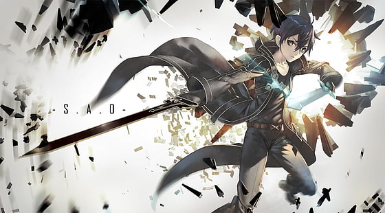 Hombre sujetando espadas fondo de pantalla, Sword Art Online, Kirigaya Kazuto, Fondo de pantalla HD HD wallpaper