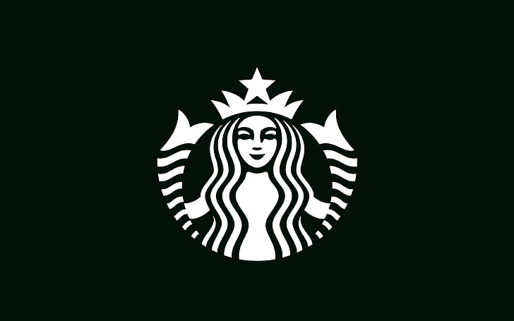 Starbucks, logotipo, oscuro, bw, ilustración, arte, Fondo de pantalla HD