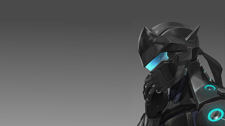 svart och blått headset med sladdar, Overwatch, videospel, Genji (Overwatch), digital konst, HD tapet