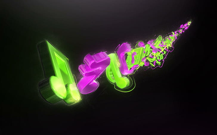 Musical Life, life, purple, notes, music, green, 3d and abstract, HD wallpaper