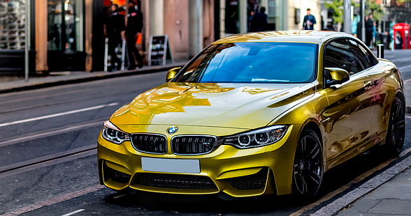 желтый BMW 3 Series F30 купе, авто, желтый, вид сбоку, стиль, HD обои HD wallpaper