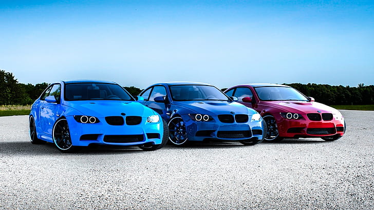 BMW M3 E92, carros azuis vermelhos, BMW, Vermelho, Azul, Carros, HD papel de parede