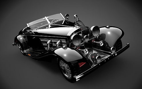 Мерседес 500к, черный классический автомобиль, спорткар, мерседес бенц, олдтаймер, мерседес 500к, 500к, автомобили, HD обои HD wallpaper