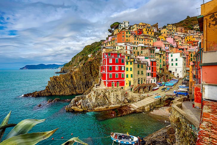 sea, coast, building, home, Italy, The Ligurian sea, Riomaggiore, Cinque Terre, Liguria, Ligurian Sea, HD wallpaper