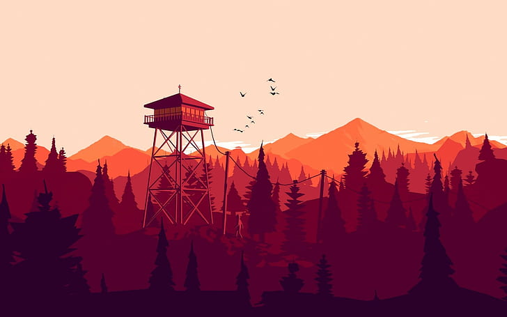 post house surrounded with trees painting, illustration, Firewatch, video games, HD wallpaper