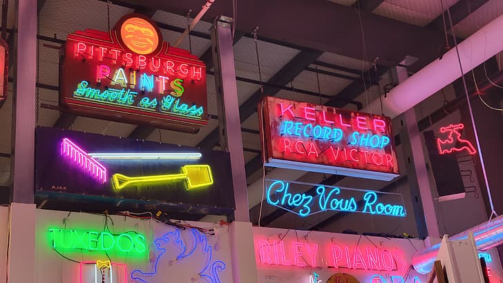 neon, neon sign, art installation, photography, museum, HD wallpaper