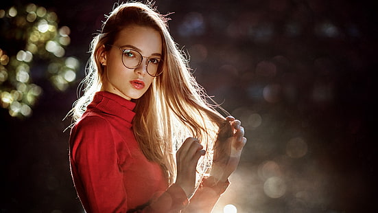 red, blonde, women with glasses, women, Anna Dyuzhina, Georgy Chernyadyev, HD wallpaper HD wallpaper