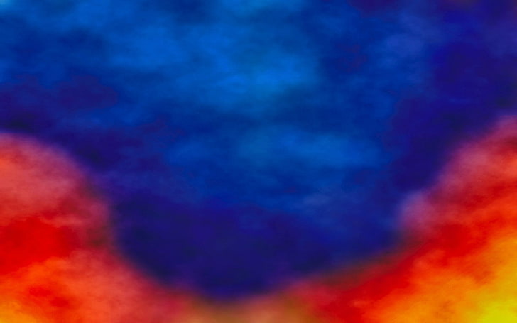 blaue und rote abstrakte Malerei, abstrakt, Farben, künstlerisch, blau, Wolke, bunt, Feuer, rot, Himmel, HD-Hintergrundbild