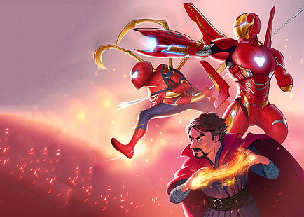 iron man, doctor extraño, spiderman, avengers infinity war, superhéroes, hd, deviantart, Fondo de pantalla HD HD wallpaper