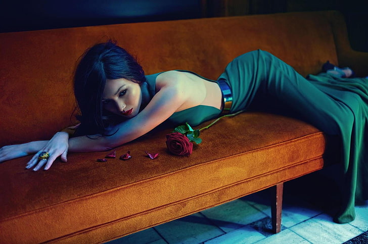 actress, brunette, Gemma Chan, Asian, lying on front, women, HD wallpaper