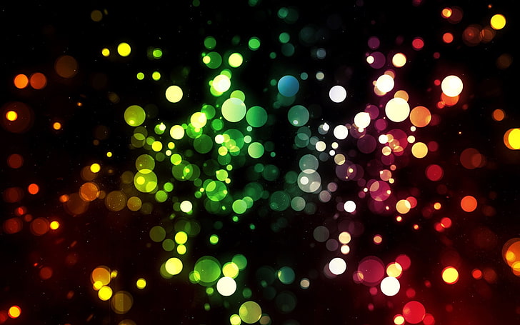lumières bokeh vert, jaune et rouge, pixels, coloré, cercles, Fond d'écran HD