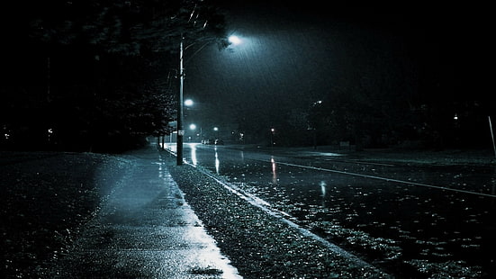 Город, Дождь, Чёрно-белое, Нуар., HD обои HD wallpaper