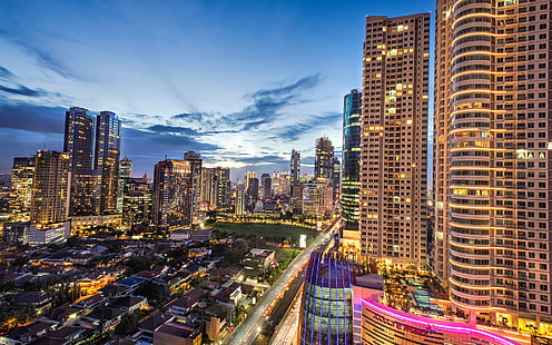 Jakarta City Night, высотные здания, Городские пейзажи, Джакарта, городской пейзаж, город, ночь, HD обои HD wallpaper