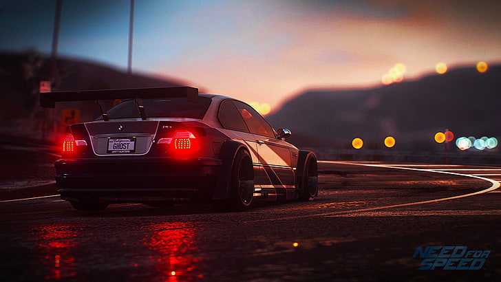 gray coupe, Need for Speed, car, BMW M3 GTR, vehicle, tuning, road, video games, Tailights, depth of field, HD wallpaper