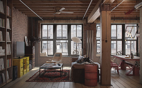 Stolik kawowy kwadratowy czarny drewniany, pokój, poddasze, Tapety HD HD wallpaper