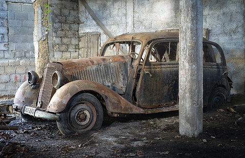 кола, развалина, стар, превозно средство, HD тапет HD wallpaper