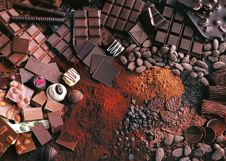 Chocolates Nueces, dulces, dulces, nueces, chocolate, 3d y abstracto, Fondo de pantalla HD