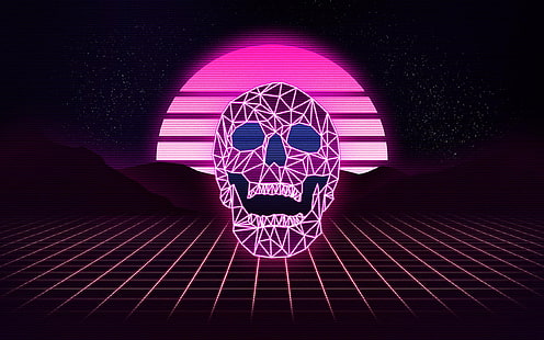 cráneo, neón, sintetizador, arte digital, Fondo de pantalla HD HD wallpaper