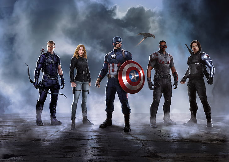 Капитан Америка, Капитан Америка: Гражданска война, Човек-мравка, Сокол (Marvel Comics), Хоуки, Зимен войник, HD тапет