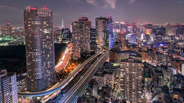 طوكيو ، cityscape ، اليابان ، آسيا ، حاضرة ، ناطحات سحاب ، أفق ، ليل ، وسط المدينة ، المباني، خلفية HD