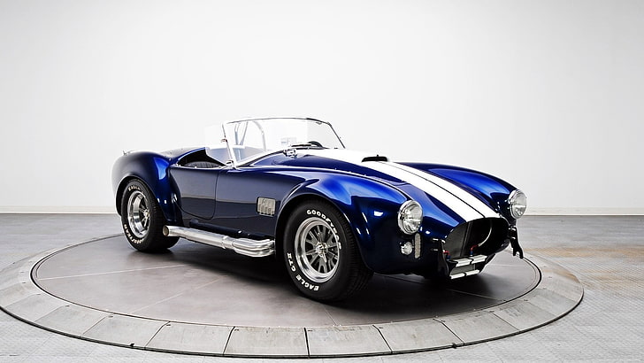 blue and white convertible coupe, Shelby, blue, white stripes, AC Cobra, HD wallpaper