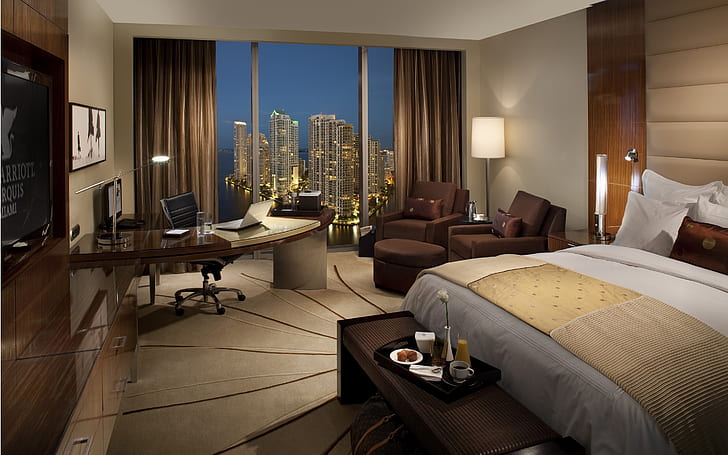 Хотелска стая в Маями Флорида, мебели, луксозна стая, дизайн на стаи, хотелска стая, HD тапет