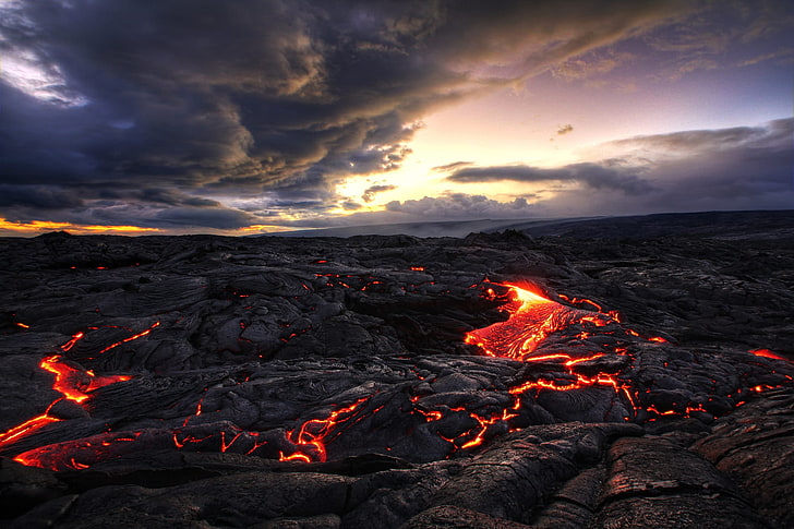 gunung berapi, lansekap, lava, gunung berapi, awan, Indonesia, batu, Wallpaper HD