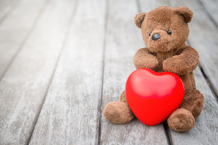 cinta, hati, beruang, kayu, romantis, teddy, cute, Wallpaper HD