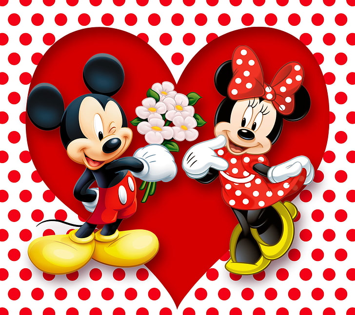 Mickey y Minnie Mouse, rojo, amor, corazón, dibujos animados, disney,  romance, Fondo de pantalla HD | Wallpaperbetter