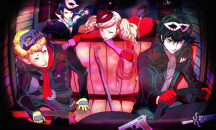 Persona, Persona 5, Ann Takamaki, Joker (Persona), Ryuji Sakamoto, Yusuke Kitagawa, Tapety HD