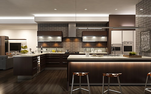 дизайн, стил, маса, интериор, кухня, модерен, HD тапет HD wallpaper