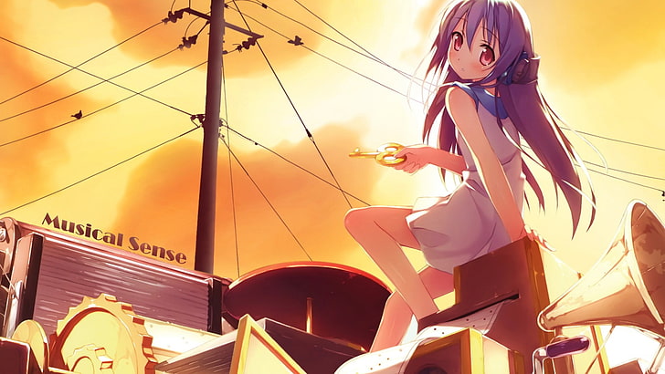 Kantoku anime girl works Widescreen Wallpaper 12, purple-haired woman anime character illustration, HD wallpaper