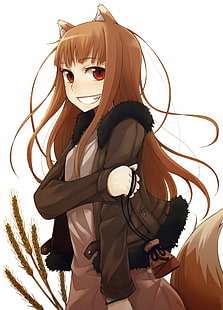 Holo, Holo (Spice and Wolf), Holo (Wolf and Spice), Spice and Wolf, 간단한 배경, 뷰어보기, 빨간 눈, Okamimimi, 늑대 귀, HD 배경 화면 HD wallpaper