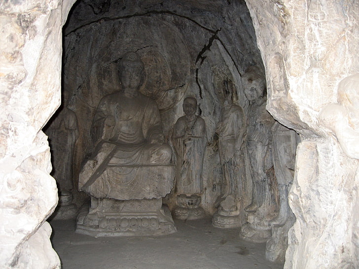 Gautama Buddha statue, longman grottoes, caves, saints, figures, sculptures, HD wallpaper