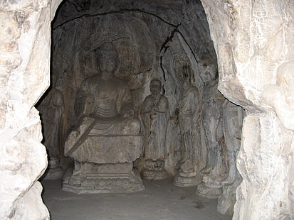 Gautama Buda heykeli, longman mağaraları, mağaralar, azizler, figürler, heykeller, HD masaüstü duvar kağıdı HD wallpaper