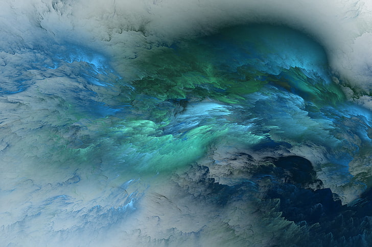blue, green, and gray digital wallpaper, clouds, background, colors, abstract, unreal, HD wallpaper