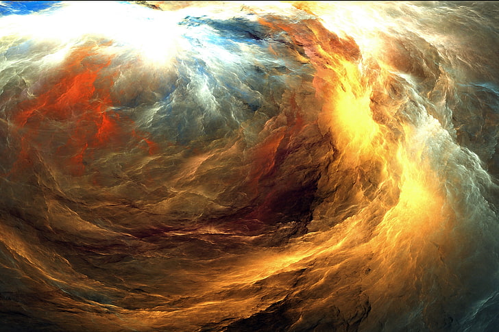 Ilustración de nubes blancas, naranjas y azules, nubes, fondo, colores, resumen, espacio, irreal, Fondo de pantalla HD
