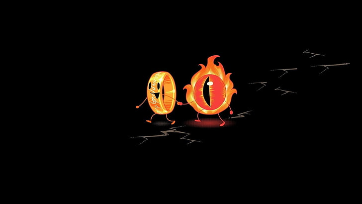 The Eye of Sauron, rings, humor, Sauron, simple background, digital art, friendship, The One Ring, black background, miniatures, black, eyes, The Lord of the Rings, minimalism, HD wallpaper