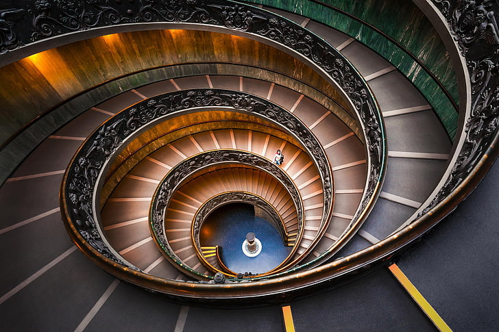 brown spiral stairs, architecture, stairs, Vatican City, spiral, HD wallpaper