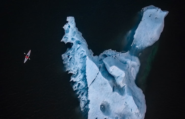 aerial view, iceberg, boat, nature, canoes, HD wallpaper