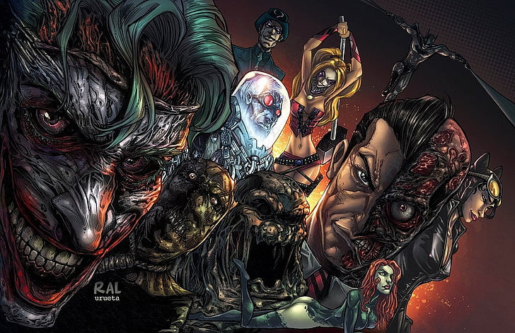 Batman, Catwoman, Clayface, Harley Quinn, Joker, Mr. Freeze (DC-Comics), Poison Ivy, Riddler, Scarecrow (Batman), Two-Face, HD-Hintergrundbild