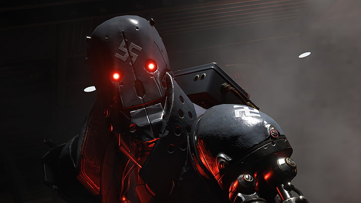 karakter robot hitam dan merah, Wolfenstein II: The New Colossus, Terminator, 4K, Wallpaper HD